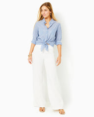 Lilly Pulitzer Sea View Button Down Top Coastal Blue Ltwt Oxford Stripe | Women Tops