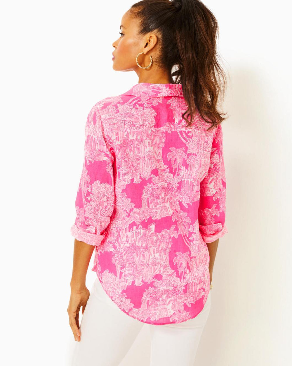 Lilly Pulitzer Sea View Button Down Top Roxie Pink Pb Anniversary Toile | Women Tops