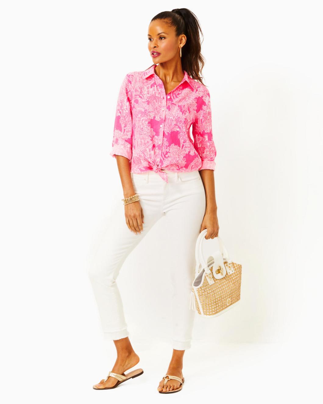 Lilly Pulitzer Sea View Button Down Top Roxie Pink Pb Anniversary Toile | Women Tops