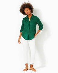 Lilly Pulitzer Sea View Linen Button Down Top Evergreen X Evergreen | Women Tops