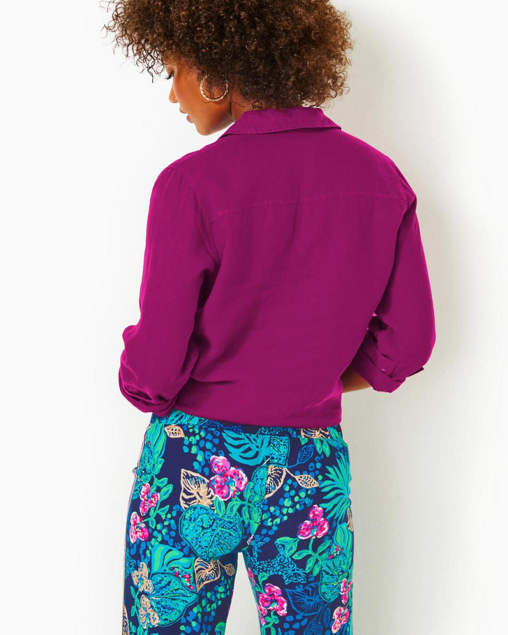 Lilly Pulitzer Sea View Linen Button Down Top Mulberry X Mulberry | Women Tops