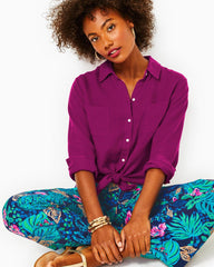 Lilly Pulitzer Sea View Linen Button Down Top Mulberry X Mulberry | Women Tops