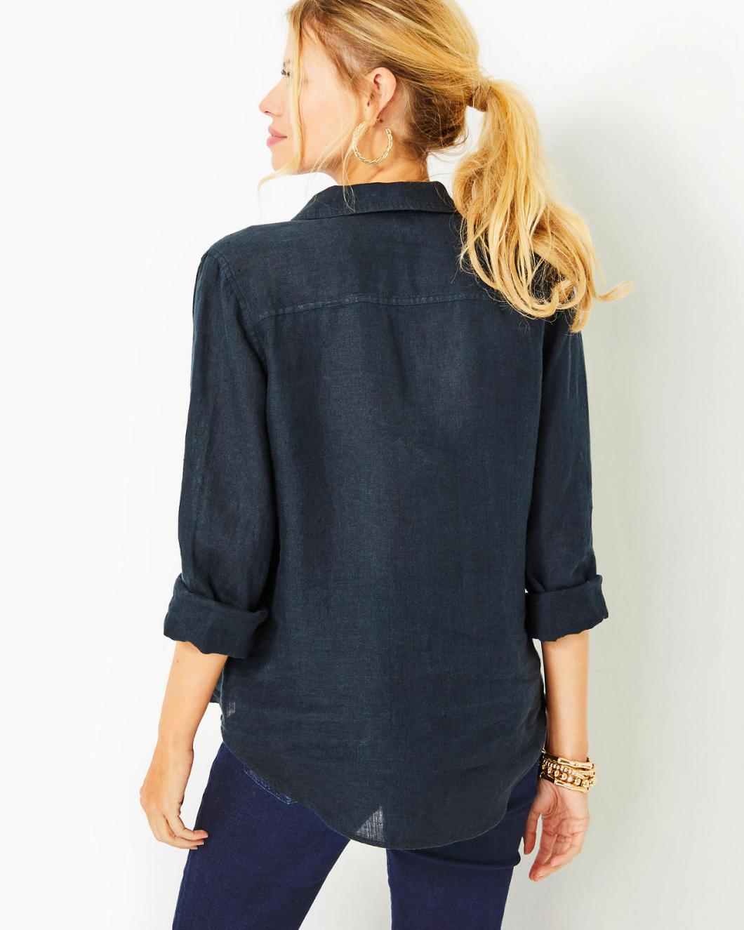 Lilly Pulitzer Sea View Linen Button Down Top Onyx X Onyx | Women Tops