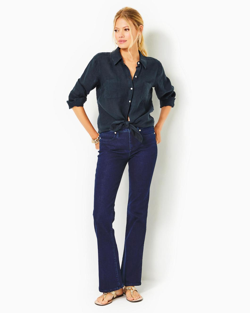 Lilly Pulitzer Sea View Linen Button Down Top Onyx X Onyx | Women Tops