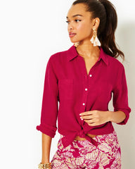 Lilly Pulitzer Sea View Linen Button Down Top Poinsettia Red X Poinsettia Red | Women Tops