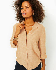 Lilly Pulitzer Sea View Linen Button Down Top Rattan X Resort White | Women Tops