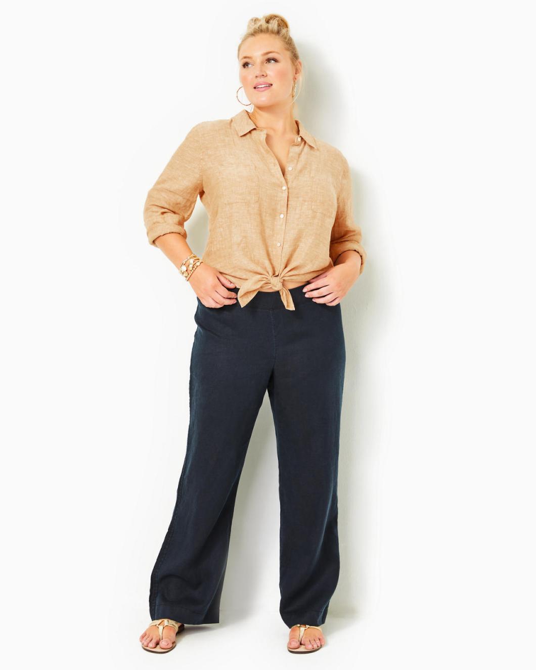 Lilly Pulitzer Sea View Linen Button Down Top Rattan X Resort White | Women Tops