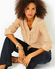Lilly Pulitzer Sea View Linen Button Down Top Rattan X Resort White | Women Tops