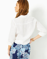 Lilly Pulitzer Sea View Linen Button Down Top Resort White | Women Tops