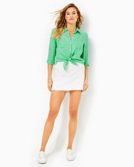 Lilly Pulitzer Sea View Linen Button Down Top Spearmint X Resort White | Women Tops