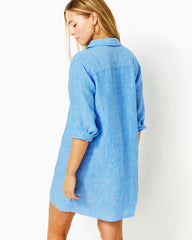 Lilly Pulitzer Sea View Linen Cover-Up Boca Blue X Resort White | Women Cover-Ups