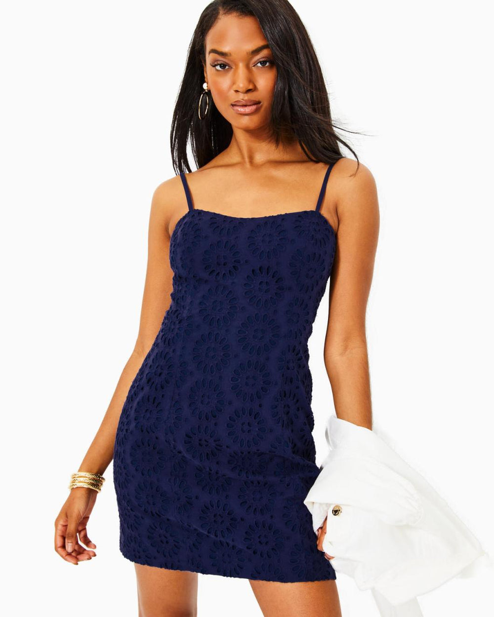 Lilly Pulitzer Shelli Eyelet Mini Dress True Navy Oversized Pinwheel Eyelet | Women Sundresses