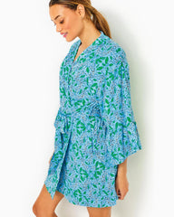Lilly Pulitzer Sherona Knit Robe Bon Bon Blue Leapin Leopards | Women Loungewear