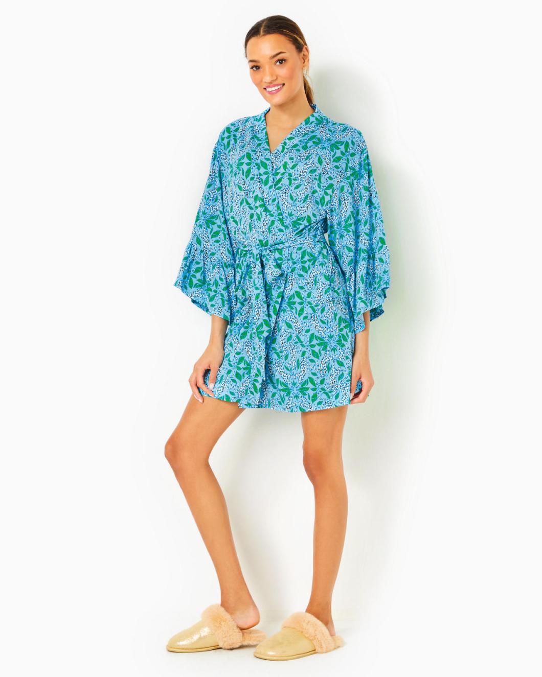 Lilly Pulitzer Sherona Knit Robe Bon Bon Blue Leapin Leopards | Women Loungewear