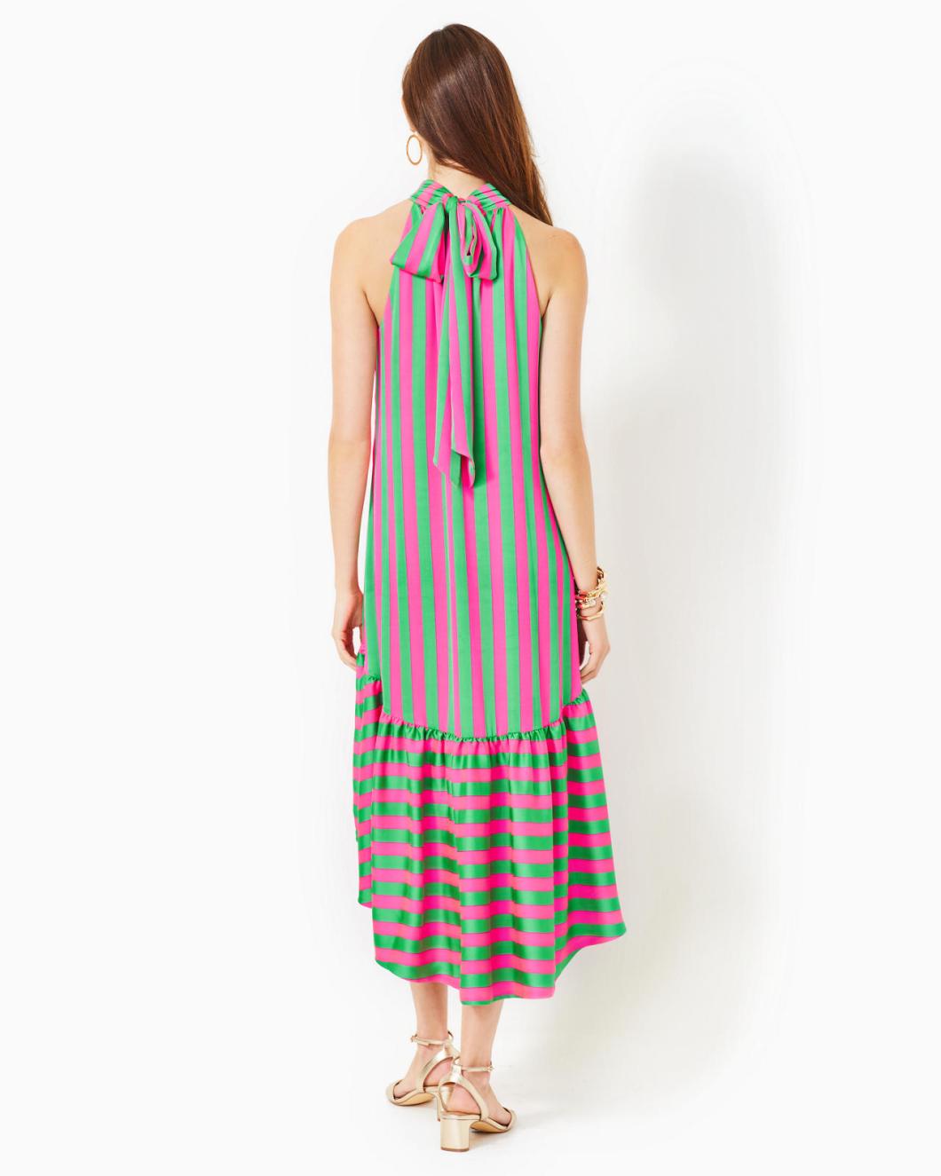 Lilly Pulitzer Steph Halter Midi Dress Roxie Pink X Spearmint Wide Stripe | Women A-Line/Easy Dresses