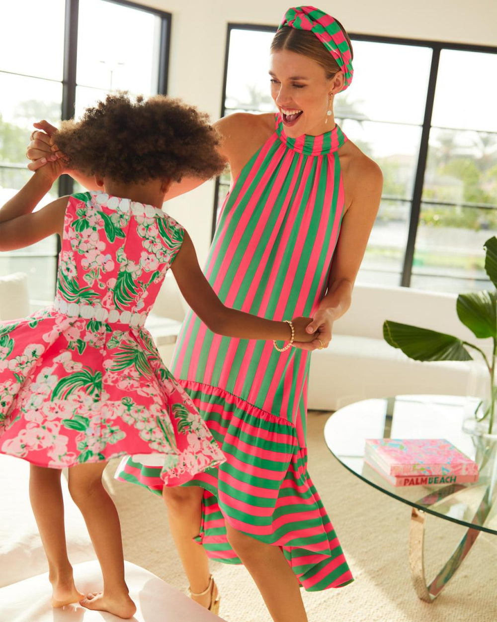 Lilly Pulitzer Steph Halter Midi Dress Roxie Pink X Spearmint Wide Stripe | Women A-Line/Easy Dresses