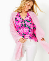 Lilly Pulitzer Take Me Away Cashmere Sweater Wrap Heathered Peony Pink | Women Tops