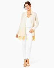 Lilly Pulitzer Tatum Long Fringe Hem Cardigan Gold Metallic | Women Tops