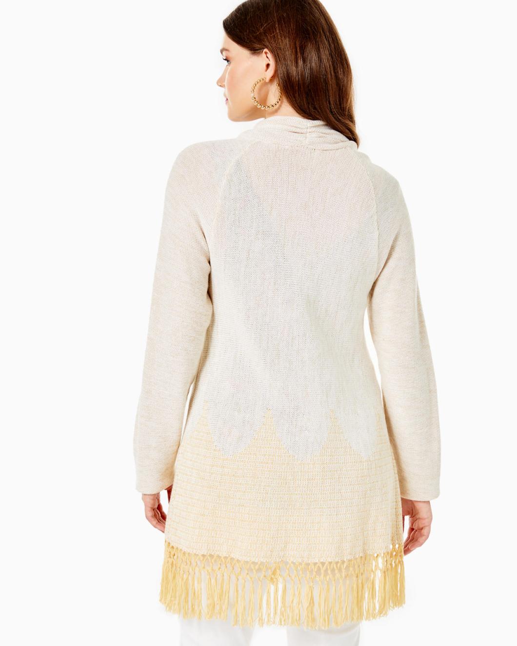 Lilly Pulitzer Tatum Long Fringe Hem Cardigan Gold Metallic | Women Tops