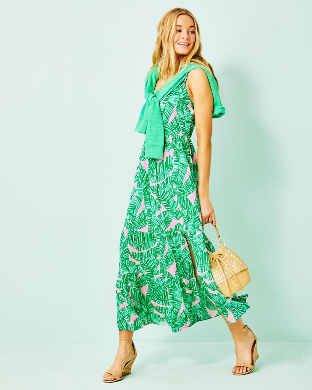 Lilly Pulitzer Teresa Maxi Dress Conch Shell Pink Lets Go Bananas | Women Swing Dresses