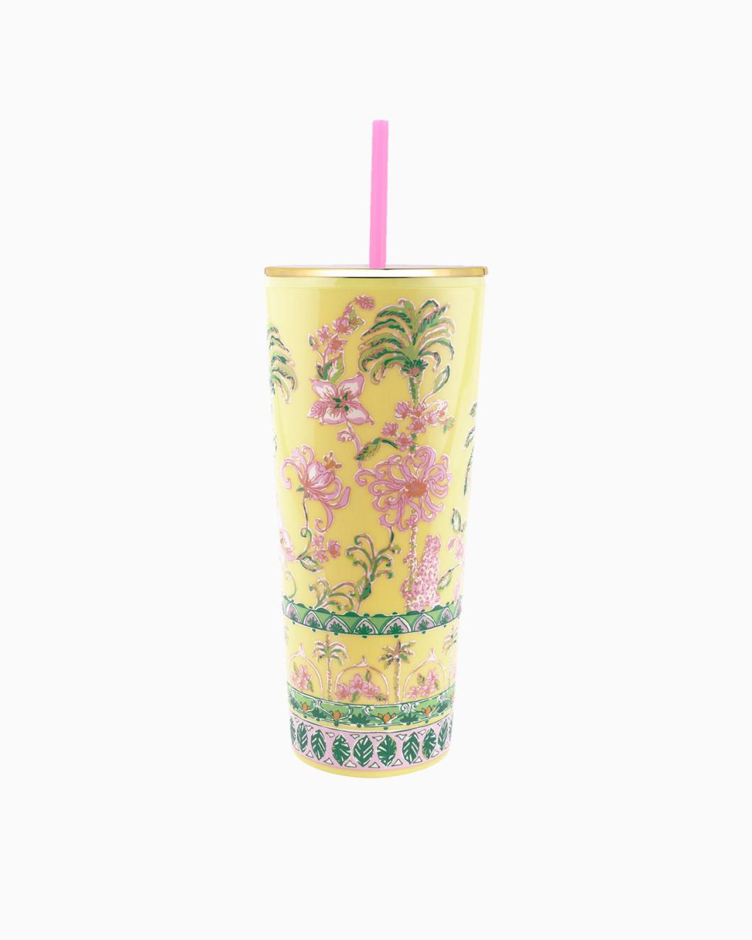 Lilly Pulitzer Tumbler With Straw Finch Yellow Tropical Oasis Engineered | Women Tabletop