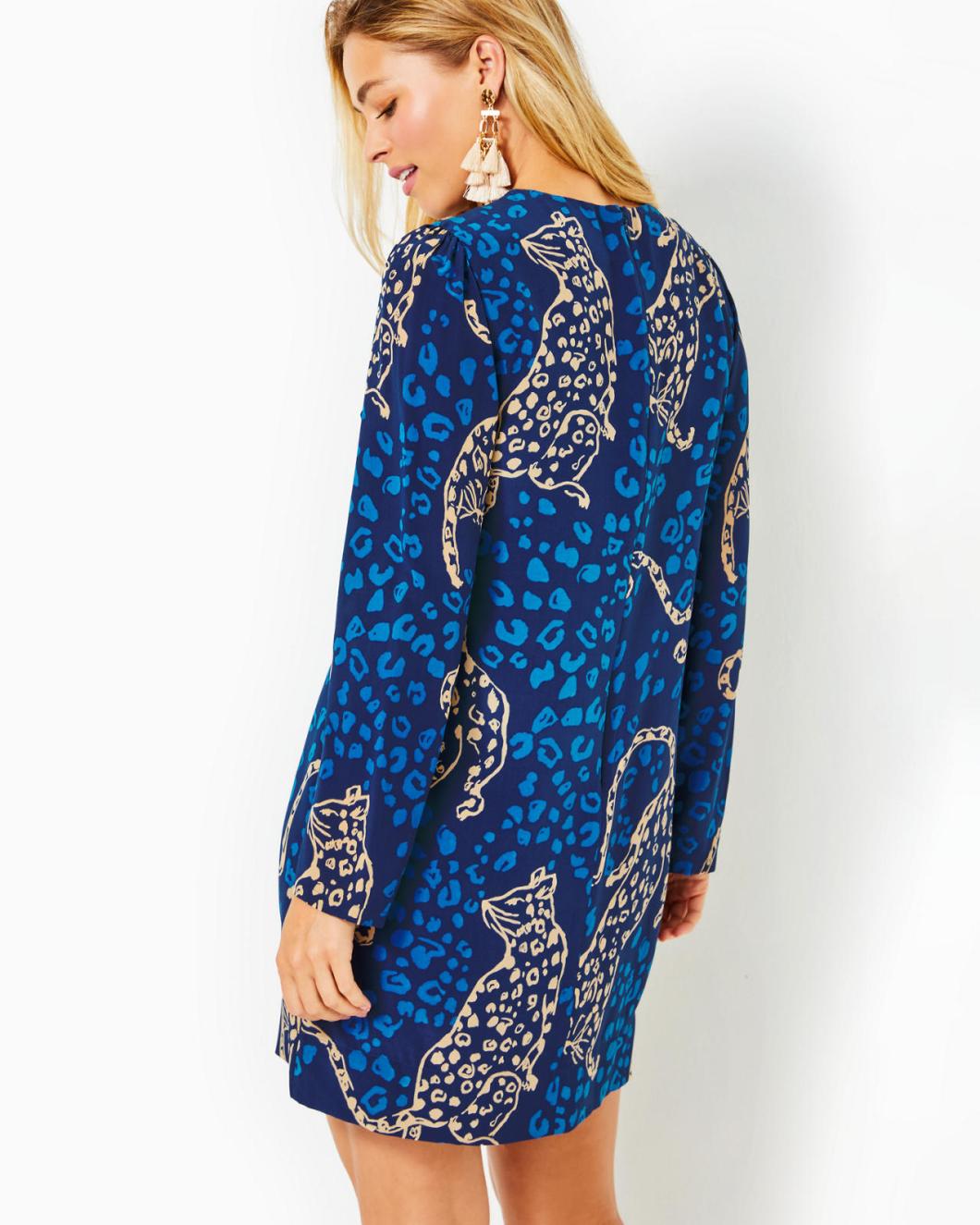 Lilly Pulitzer Tyra Silk Dress Low Tide Navy Oversized Easy To Spot | Women Straight Dresses