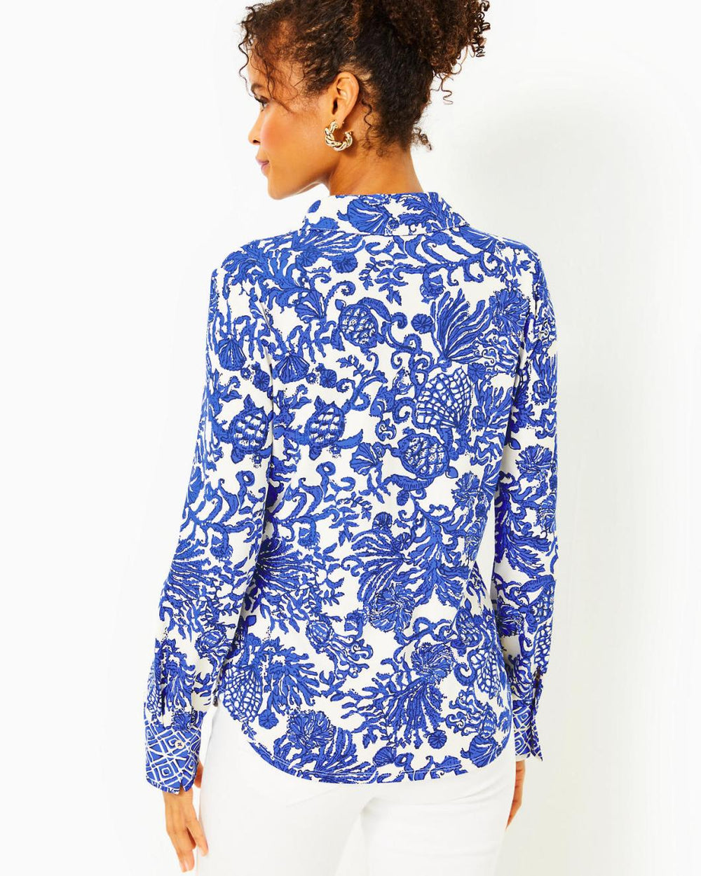 Lilly Pulitzer Upf 50+ Chillylilly Marlena Button Down Top Deeper Coconut Ride With Me Engineered Chillylilly | Women Tops