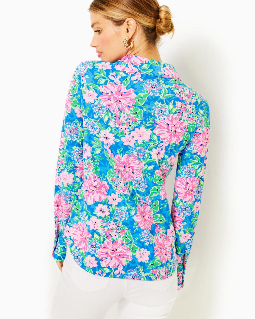 Lilly Pulitzer Upf 50+ Chillylilly Marlena Button Down Top Multi Spring In Your Step | Women Tops