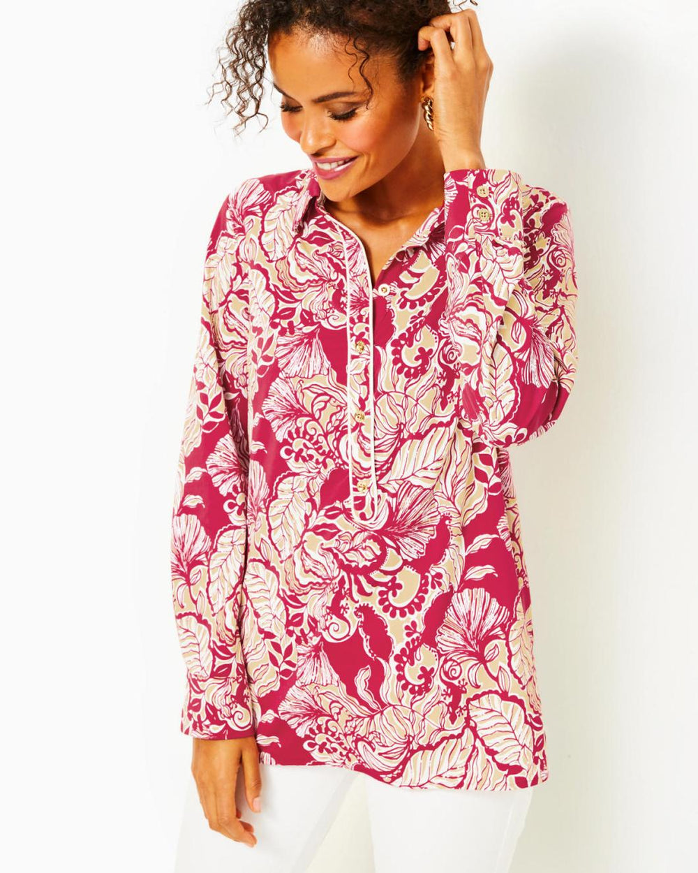 Lilly Pulitzer Upf 50+ Giavana Tunic Poinsettia Red Island Vibes | Women Tops