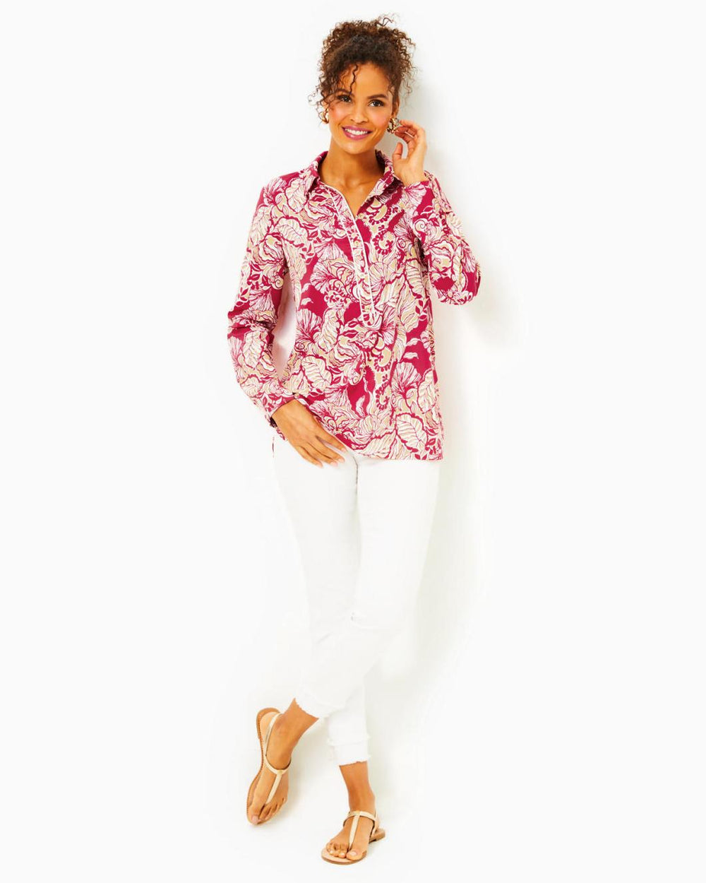Lilly Pulitzer Upf 50+ Giavana Tunic Poinsettia Red Island Vibes | Women Tops