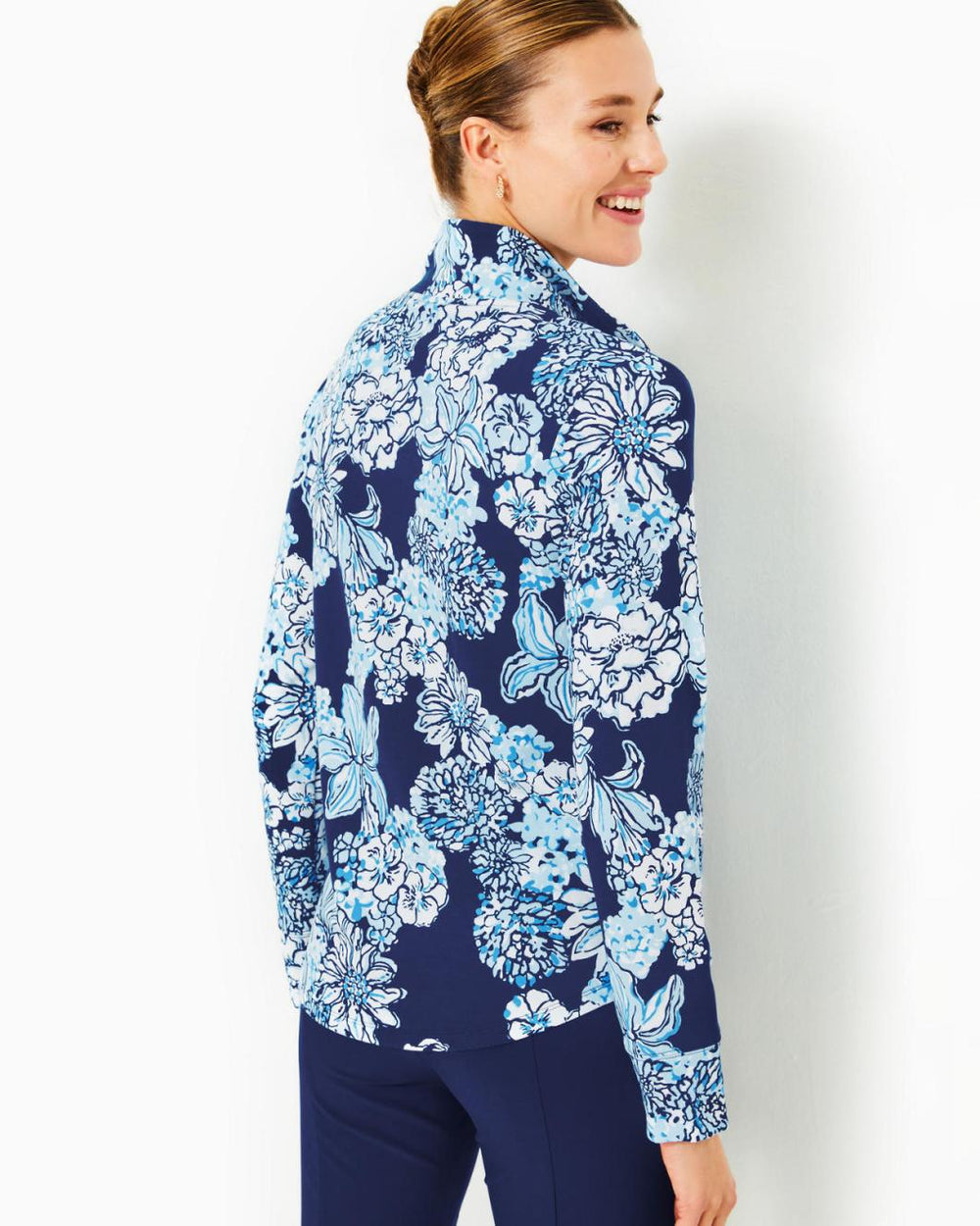 Lilly Pulitzer Upf 50+ Leona Zip-Up Jacket Low Tide Navy Bouquet All Day | Women Tops