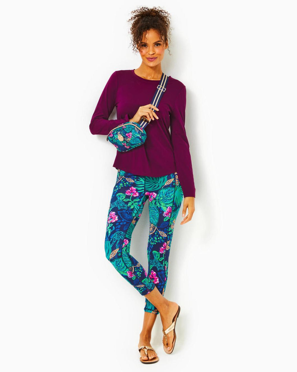 Lilly Pulitzer Upf 50+ Luxletic 24" Weekender High-Rise Midi Legging Low Tide Navy Life Of The Party | Women Bottoms