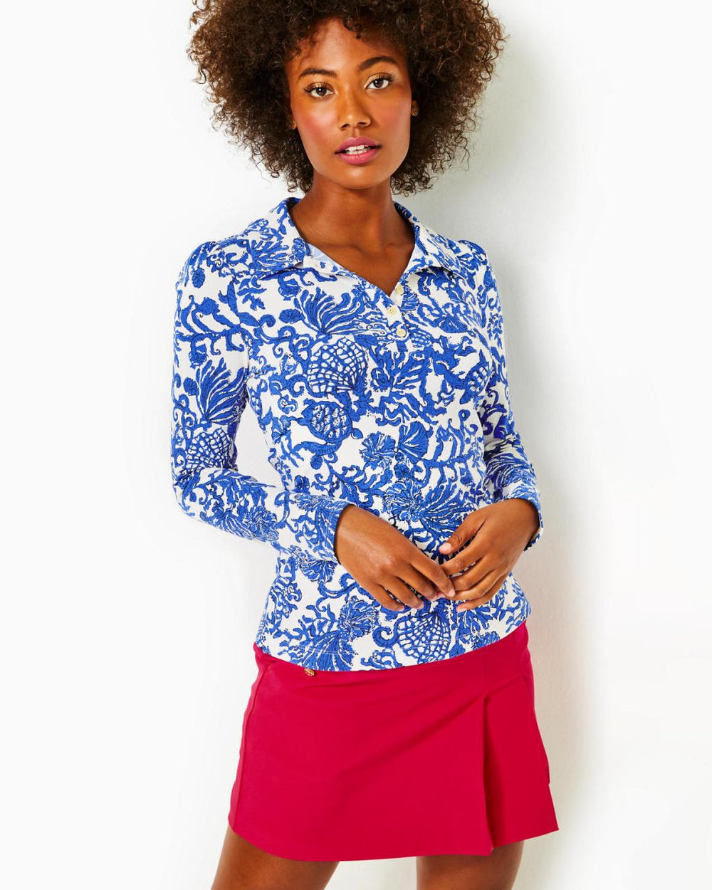 Lilly Pulitzer Upf 50+ Luxletic Frida Polo Deeper Coconut Ride With Me | Women Tops