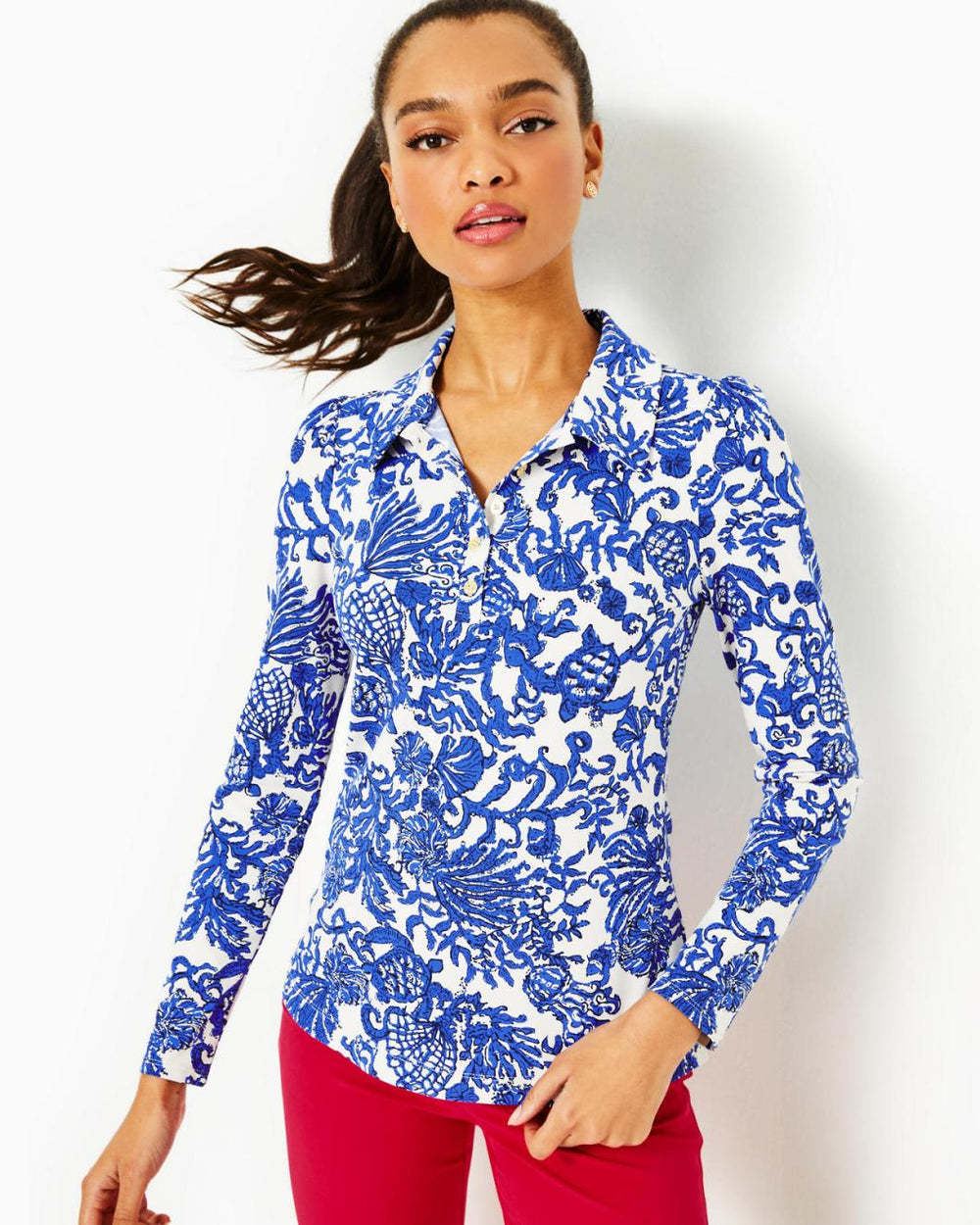 Lilly Pulitzer Upf 50+ Luxletic Frida Polo Deeper Coconut Ride With Me | Women Tops