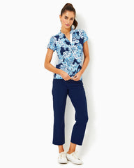 Lilly Pulitzer Upf 50+ Luxletic Frida Polo Top Low Tide Navy Bouquet All Day | Women Tops