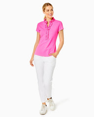 Lilly Pulitzer Upf 50+ Luxletic Frida Ruffle Polo Top Pink Isle | Women Tops