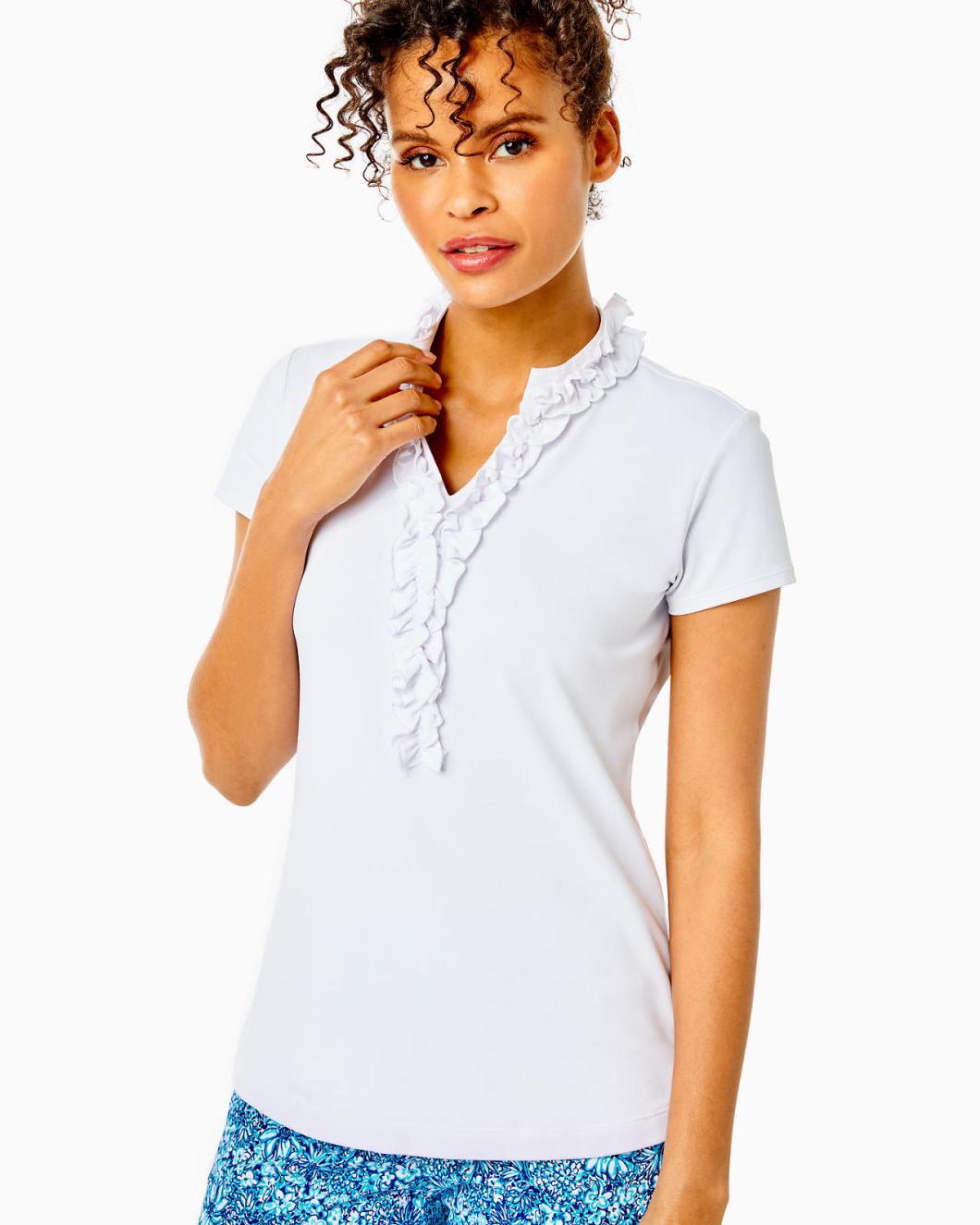 Lilly Pulitzer Upf 50+ Luxletic Frida Ruffle Polo Top Resort White | Women Tops