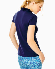 Lilly Pulitzer Upf 50+ Luxletic Frida Ruffle Polo Top True Navy | Women Tops