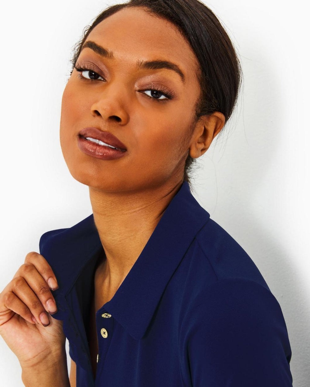 Lilly Pulitzer Upf 50+ Luxletic Frida Scallop Polo Top Low Tide Navy | Women Tops