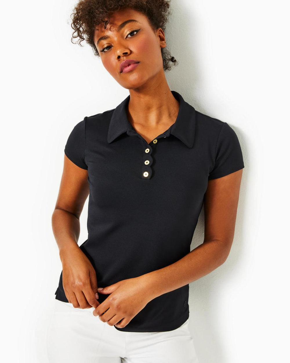 Lilly Pulitzer Upf 50+ Luxletic Frida Scallop Polo Top Onyx | Women Tops