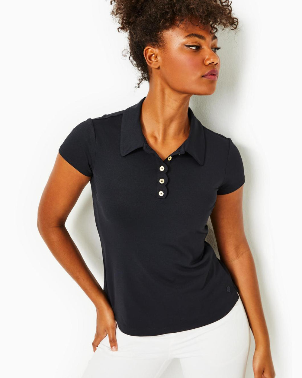 Lilly Pulitzer Upf 50+ Luxletic Frida Scallop Polo Top Onyx | Women Tops