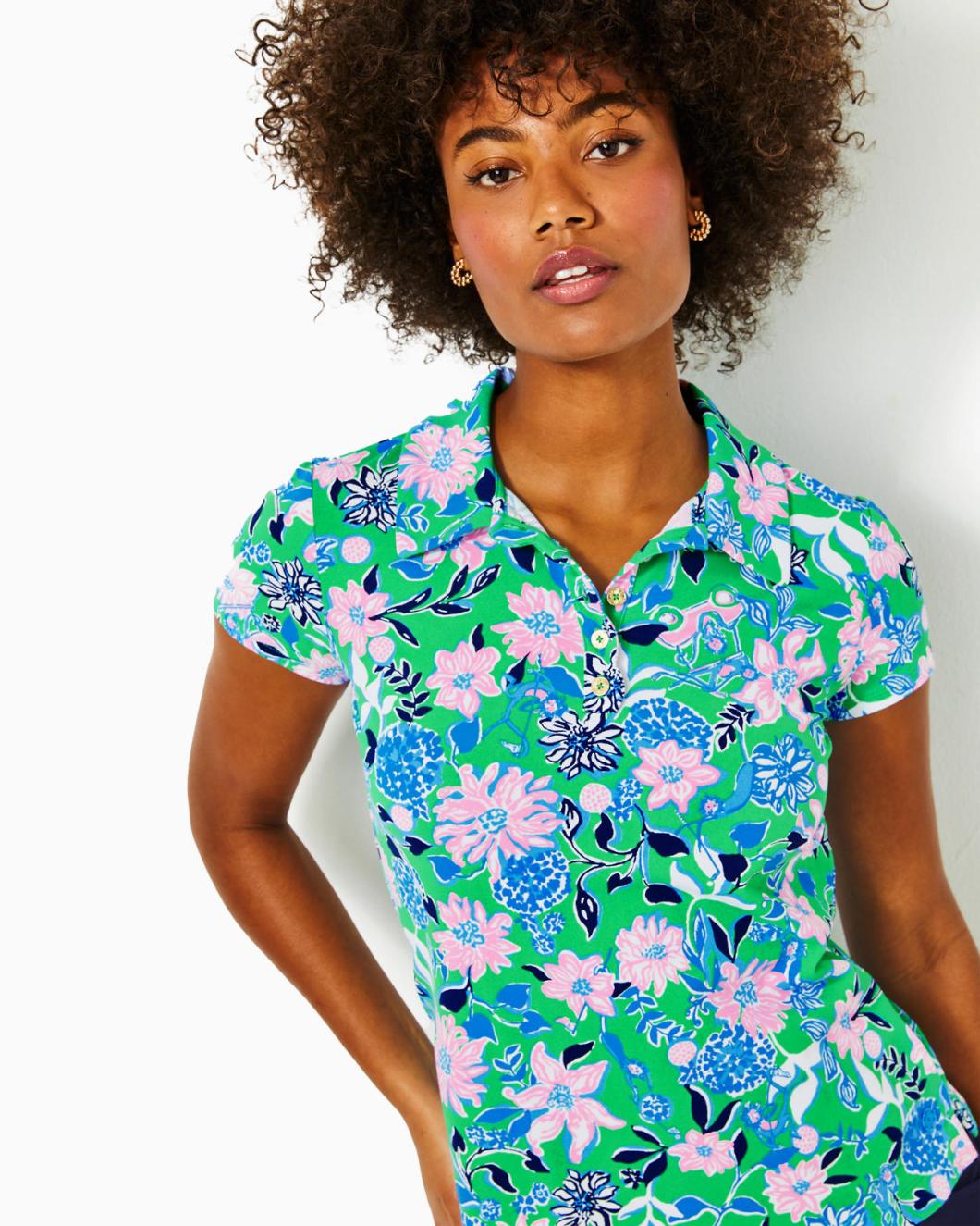 Lilly Pulitzer Upf 50+ Luxletic Frida Scallop Polo Top Spearmint Golf Till You Drop | Women Tops