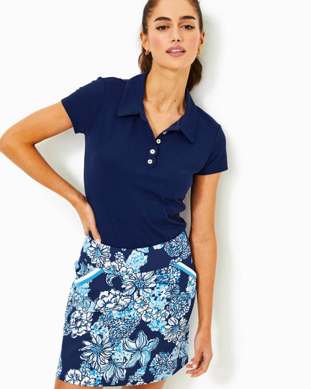 Lilly Pulitzer Upf 50+ Luxletic Monica Skort Low Tide Navy Bouquet All Day Golf | Women Bottoms