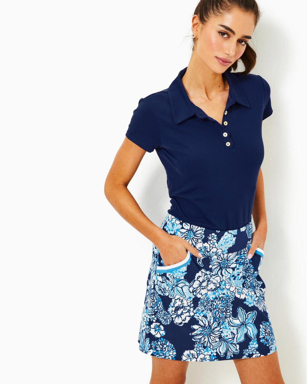 Lilly Pulitzer Upf 50+ Luxletic Monica Skort Low Tide Navy Bouquet All Day Golf | Women Bottoms