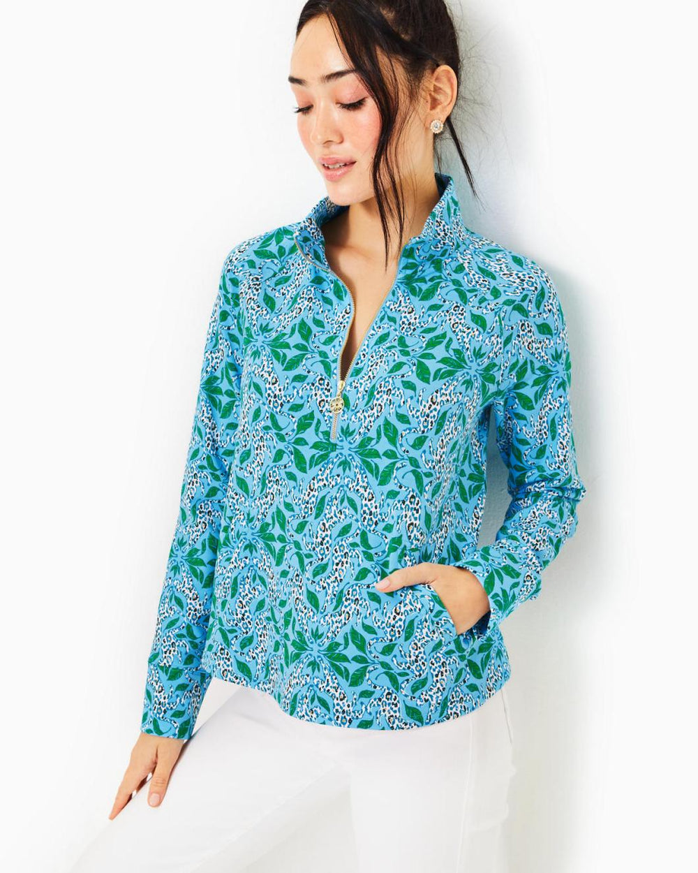 Lilly Pulitzer Upf 50+ Melena Popover Bon Bon Blue Leapin Leopards | Women Tops