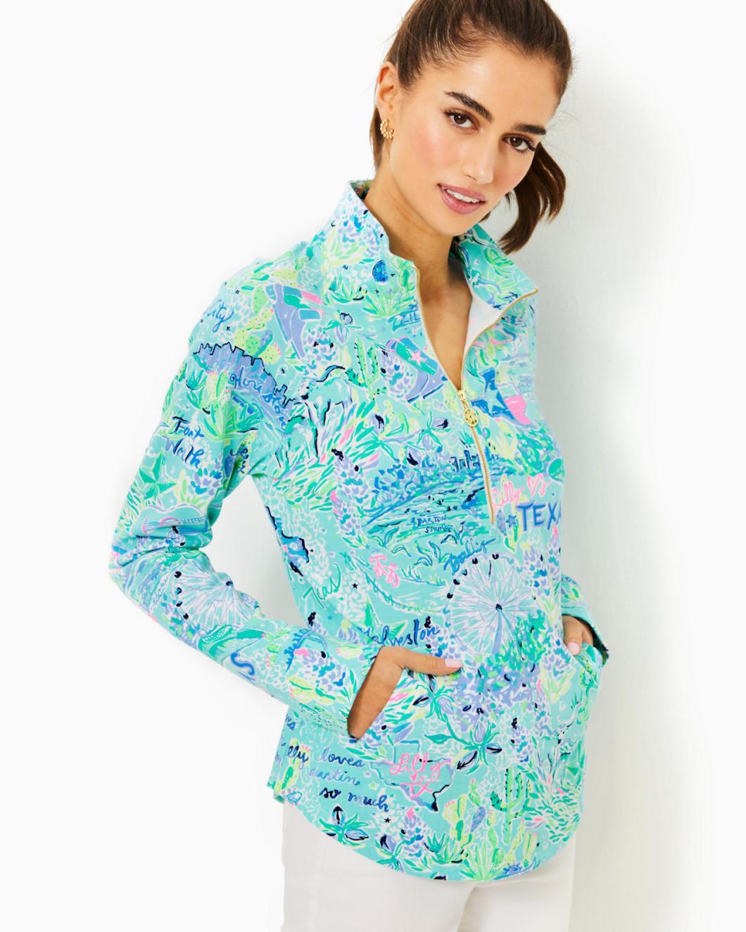 Lilly Pulitzer Upf 50+ Skipper Popover Bayside Blue Lilly Loves Texas | Women Tops