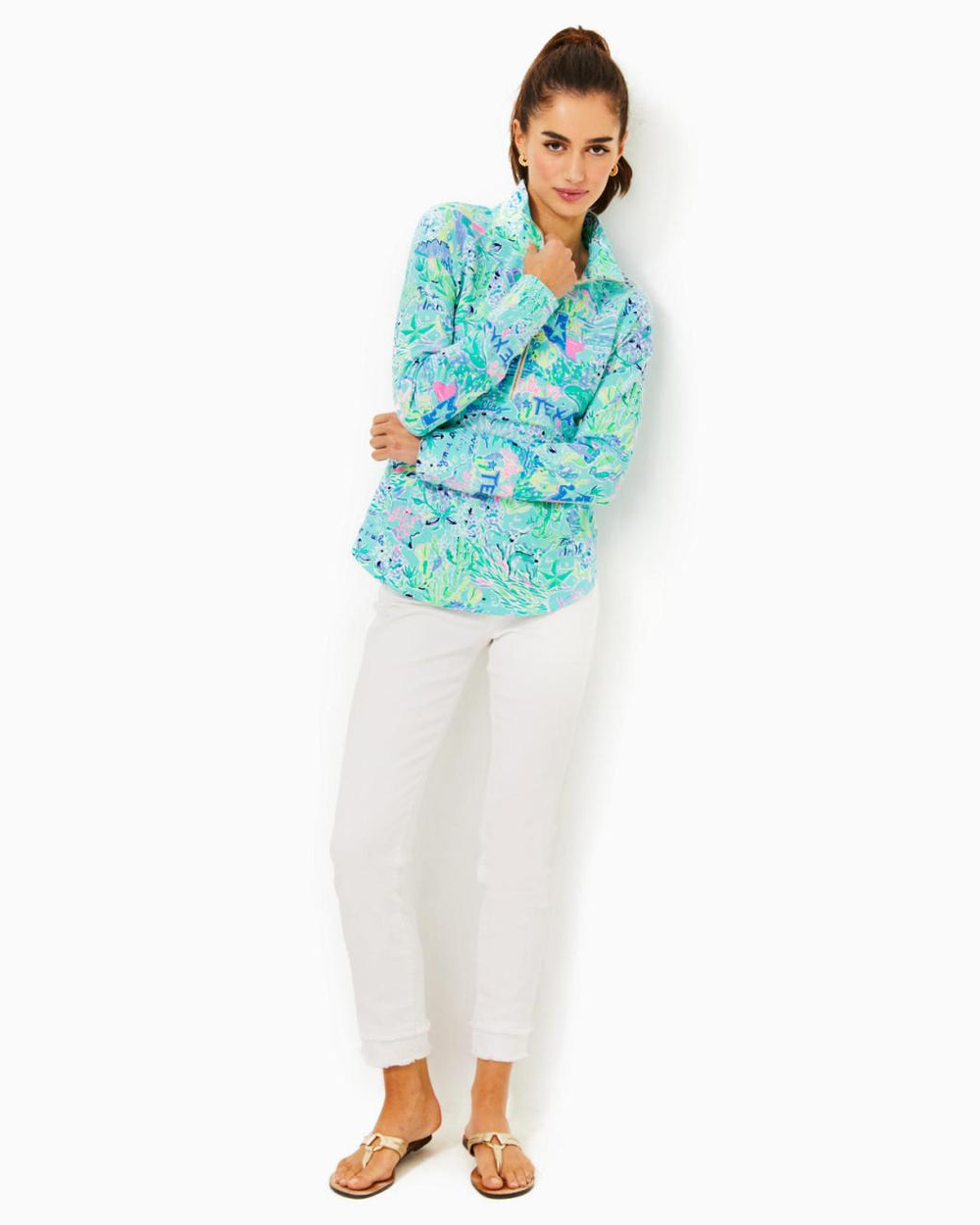 Lilly Pulitzer Upf 50+ Skipper Popover Bayside Blue Lilly Loves Texas | Women Tops