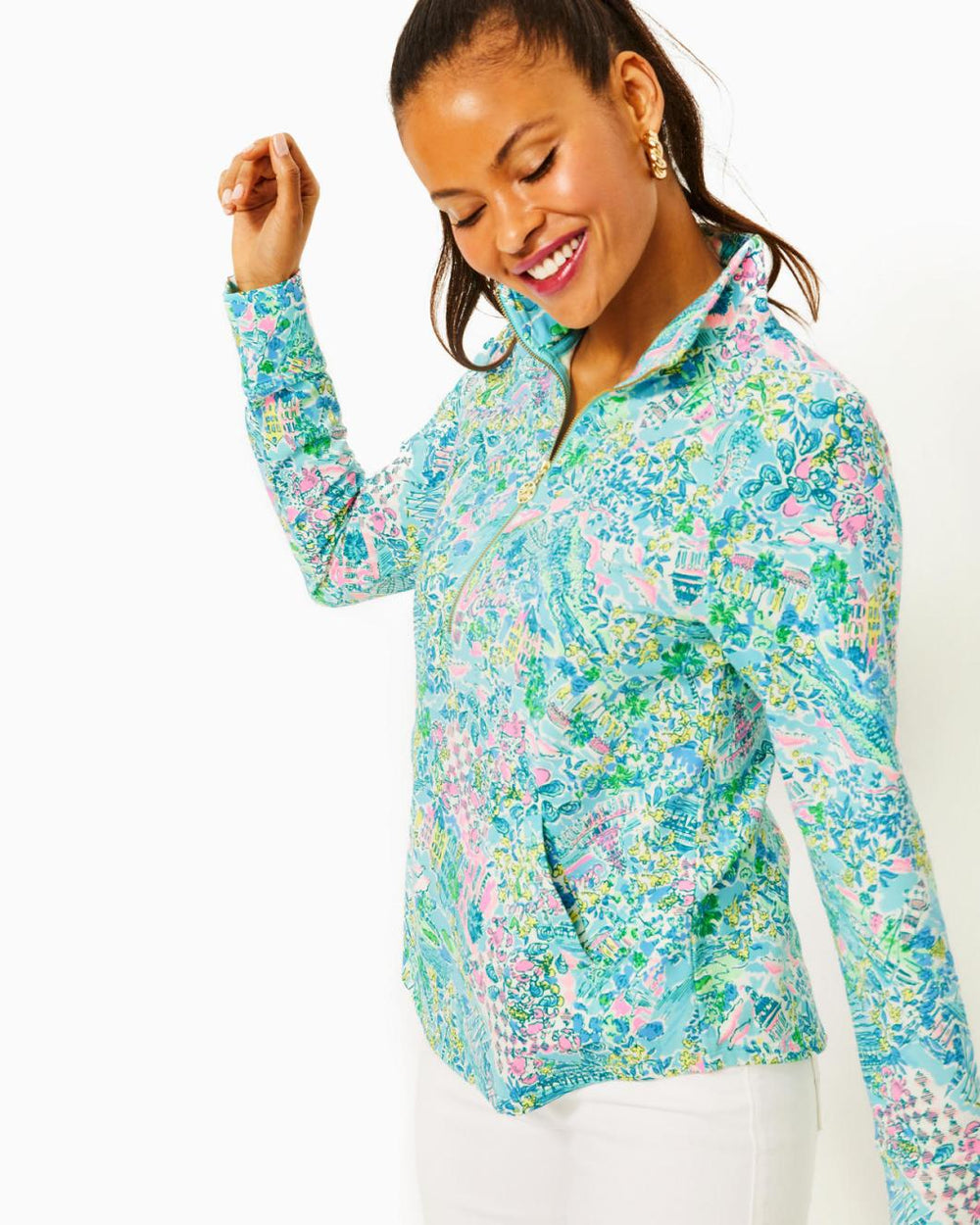 Lilly Pulitzer Upf 50+ Skipper Popover Surf Blue Lilly Loves South Carolina | Women Tops
