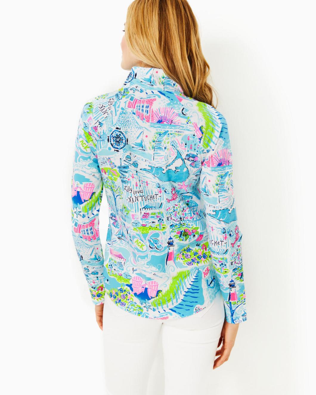 Lilly Pulitzer Upf 50+ Skipper Popover Whisper Blue Lilly Loves Nantucket | Women Tops