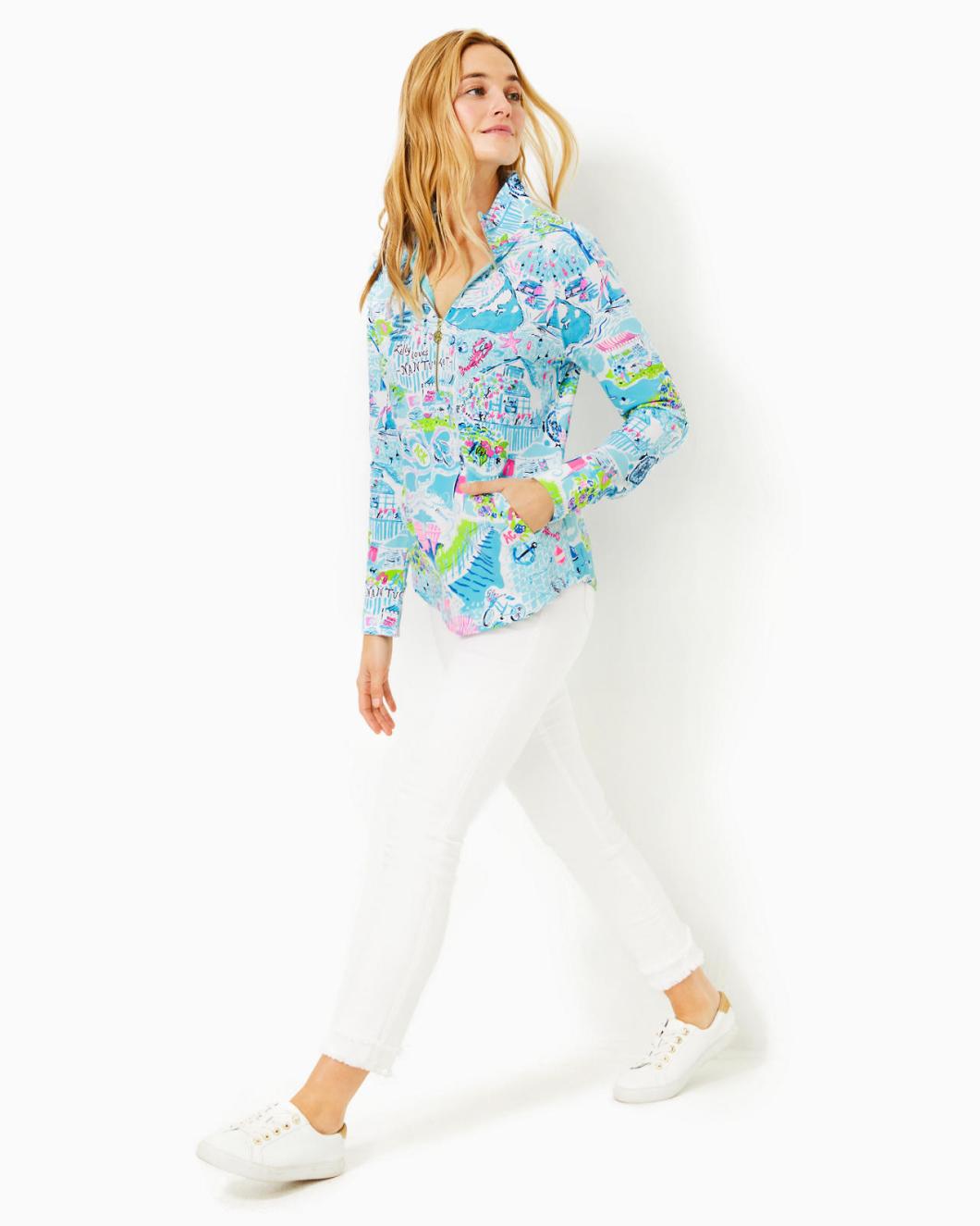 Lilly Pulitzer Upf 50+ Skipper Popover Whisper Blue Lilly Loves Nantucket | Women Tops